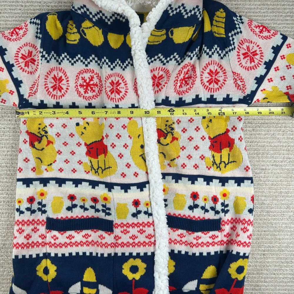 Hot Topic Disney Winnie the Pooh Cardigan Women SM Blue Fair Isle Sherpa Hood - Picture 10 of 15